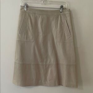 Halogen Cream Leather A-Line Skirt